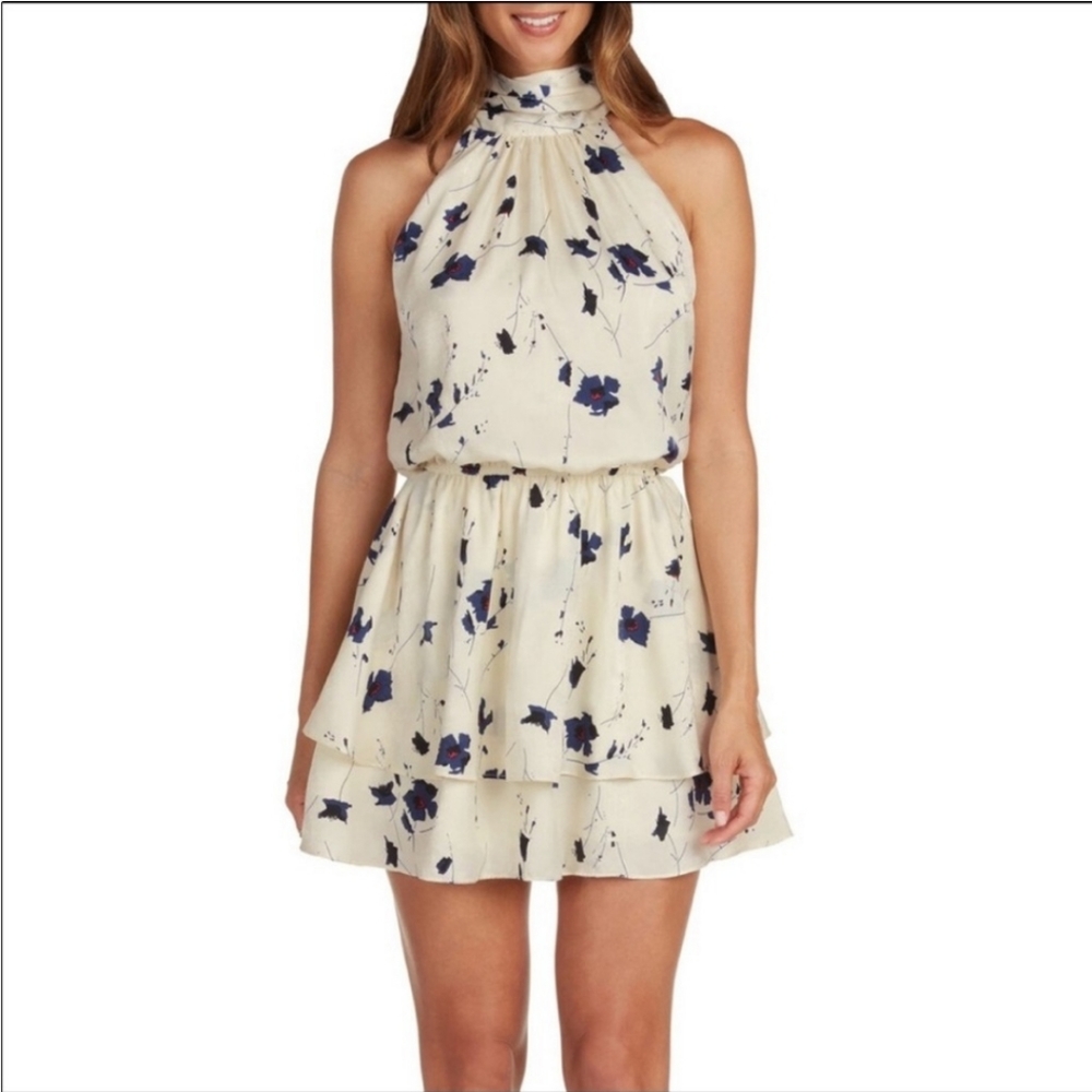 Willow Cream and Blue Floral Mini Dress - Picture 2 of 14